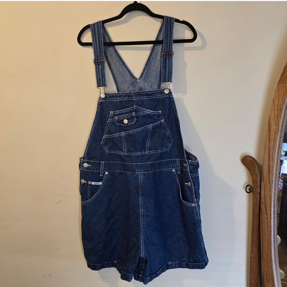 Revolt Clothing Co Womens Denim Shortalls Dark Wash Vintage Style Overalls